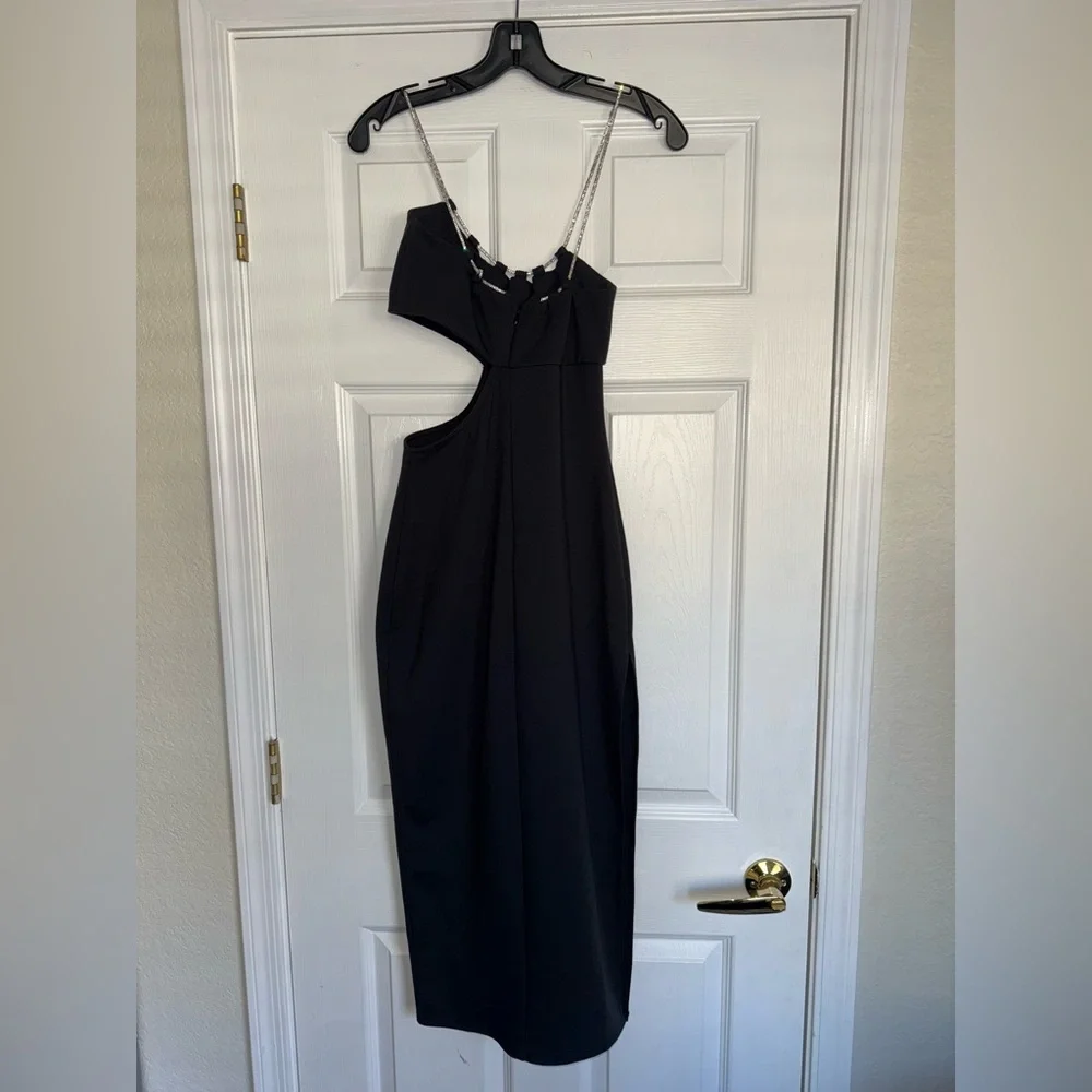 Lovers + Friends Charlotte Rhinestone Strap Cutout Midi Sexy Slit Dress REVOLVE - Picture 11 of 16